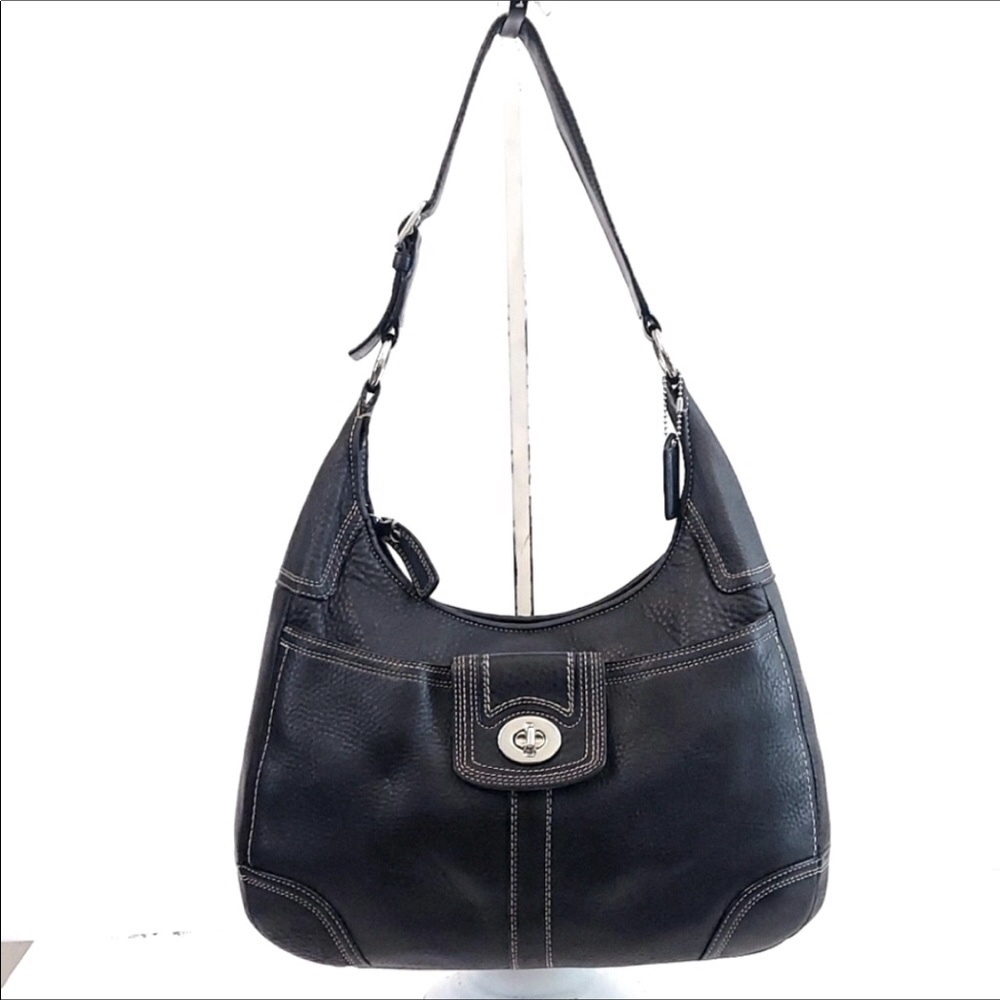 Coach Black Pebble Leather Hamilton Turnlock Hobo